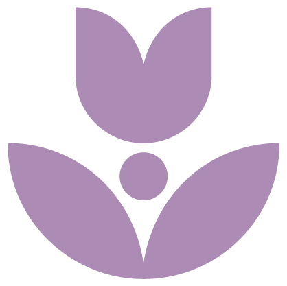 Purple icon of a stylized flower